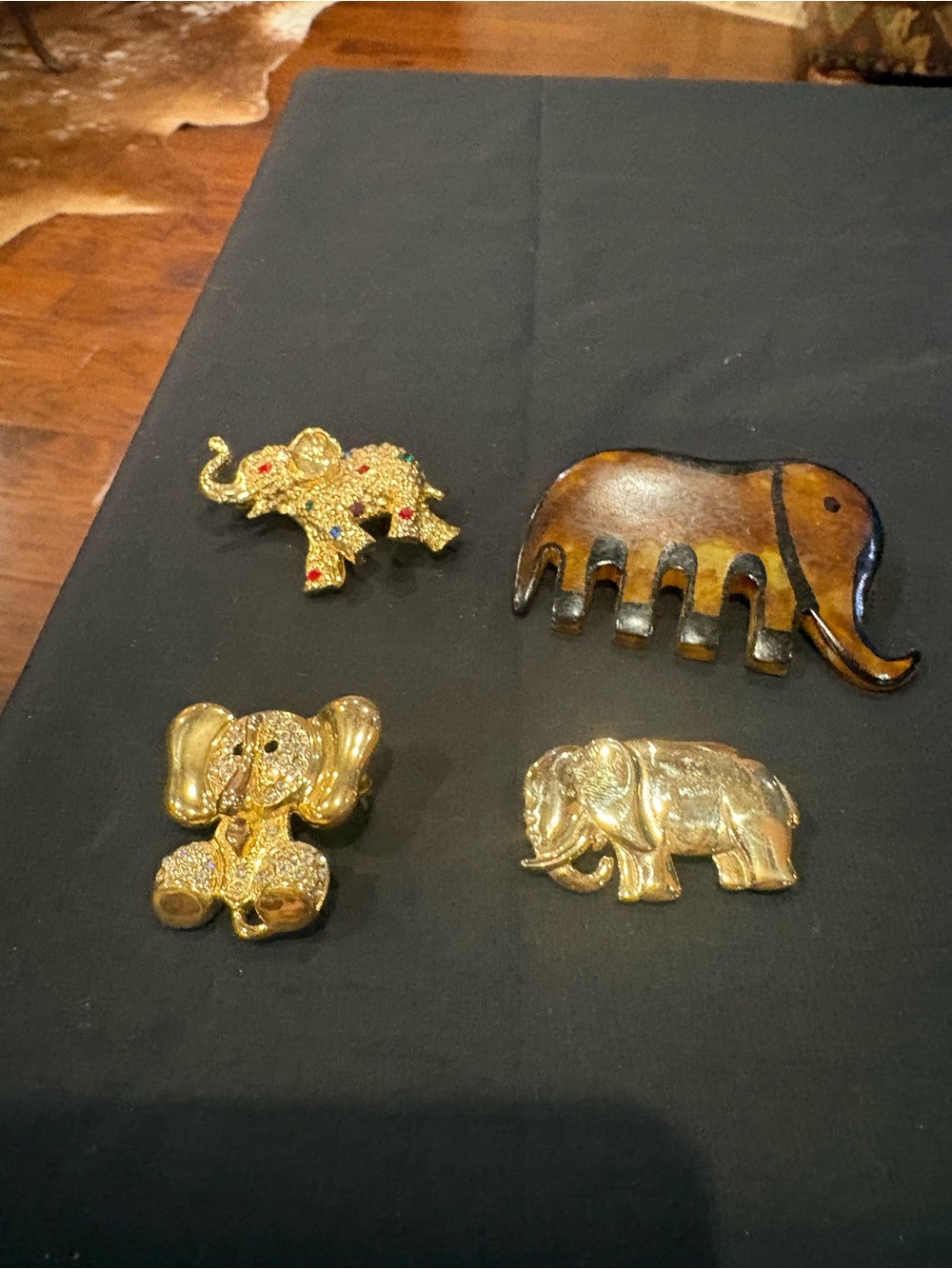 Gold and Brown Elephant Brooches - Set of 4